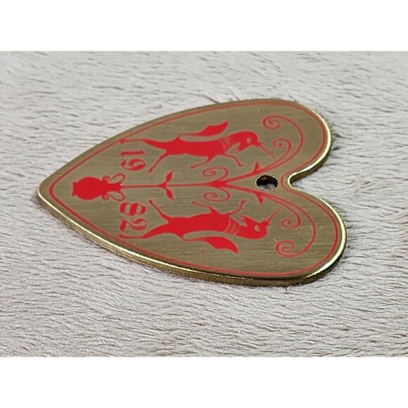 Baldwin Brass Unicorn Hex Gold Heart Ornament 1982 Christmas Holidays 3 1/4" Vtg - Picture 6 of 11